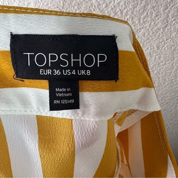 Topshop Yellow White Stripe Button Side Handkerchief Midi Skirt Women's Size 4 - Picture 6 of 6